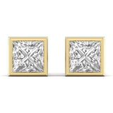 Ivana Jewels Earrings Yellow Gold / 14KT 3 Carat Each Princess Shape Solitaire Diamond Bezel Setting Studs Earring