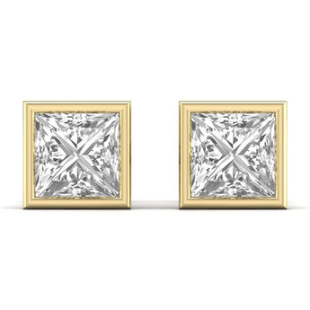 Ivana Jewels Earrings Yellow Gold / 14KT 3 Carat Each Princess Shape Solitaire Diamond Bezel Setting Studs Earring