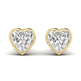 Ivana Jewels Earrings Yellow Gold / 14KT 3 Carats Each Heart Shape Solitaire Diamond Three Bezel Setting Studs Earring