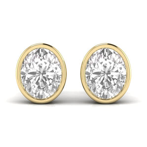 Ivana Jewels Earrings Yellow Gold / 14KT 3 Carats Each Oval Shape Solitaire Diamond Bezel Setting Studs Earring