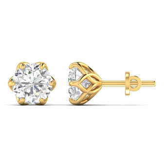 Ivana Jewels Earrings Yellow Gold / 14KT 4 Carats Each Round Diamonds 6-prongs Setting Studs Earrings