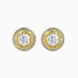 Ivana Jewels Earrings Yellow Gold / 14KT 80 Pointers Round Diamond Centre Solitaire Halo Studs Earring