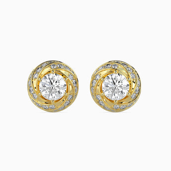 Ivana Jewels Earrings Yellow Gold / 14KT 80 Pointers Round Diamond Centre Solitaire Halo Studs Earring