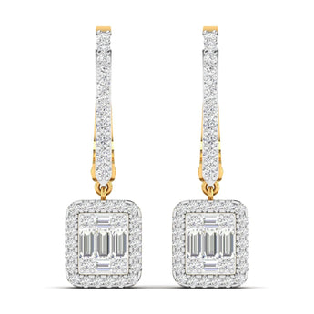 Ivana Jewels Earrings Yellow Gold / 14KT Baguette and Round Diamond Earrings