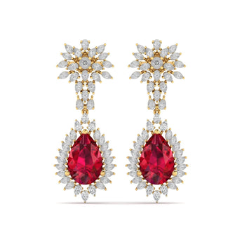 Ivana Jewels Earrings Yellow Gold / 14KT Dangle Ruby Diamond Earrings