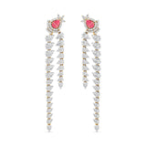 Ivana Jewels Earrings Yellow Gold / 14KT Diamond Dangle Earrings with Pink Diamond Accents