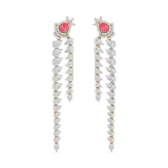 Ivana Jewels Earrings Yellow Gold / 14KT Diamond Dangle Earrings with Pink Diamond Accents