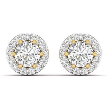 Ivana Jewels Earrings Yellow Gold / 14KT Diamond Halo Studs in Two-Tone Gold