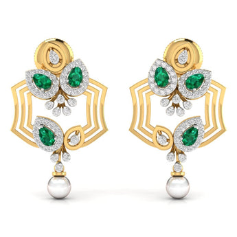 Ivana Jewels Earrings Yellow Gold / 14KT Fancy Pear Cut Emerald Diamond Stunning Earring