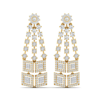Ivana Jewels Earrings Yellow Gold / 14KT Geometric Diamond Dangle Earrings