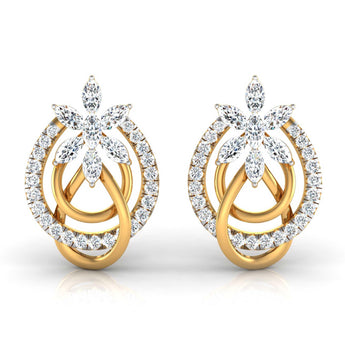 Ivana Jewels Earrings Yellow Gold / 14KT Marquise & Round Diamond Knot Earring