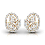 Ivana Jewels Earrings Yellow Gold / 14KT Pear & Round Diamond Leaf Stud Earrings