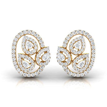 Ivana Jewels Earrings Yellow Gold / 14KT Pear & Round Diamond Leaf Stud Earrings