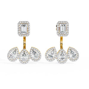Ivana Jewels Earrings Yellow Gold / 14KT Rectangular and Teardrop Diamond Earrings