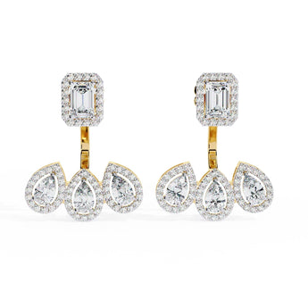 Ivana Jewels Earrings Yellow Gold / 14KT Rectangular and Teardrop Diamond Earrings