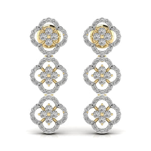 Ivana Jewels Earrings Yellow Gold / 14KT Round Cut Diamond Three Steps Drop Earring