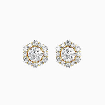 Ivana Jewels Earrings Yellow Gold / 14KT Round Diamonds Halo Studs Earring