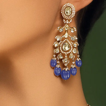 Buy Elegant Blue Stone Polki Dangler Earrings Ivana Jewels Best lab grown diamond jewellery brand