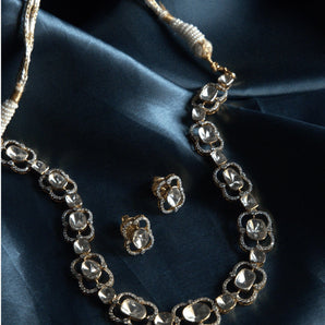Ivana Jewels Necklaces 14KT Floral Burst Polki & Round Diamond Necklace & Earring Set