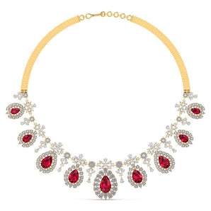 Ivana Jewels Necklaces Gold / 14KT Red Gemstone and Diamond Necklace