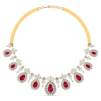 Ivana Jewels Necklaces Gold / 14KT Red Gemstone and Diamond Necklace