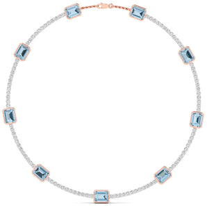 Ivana Jewels Necklaces Rose Gold / 14KT Aquablue Gem Stones & Diamond Tennis Necklace