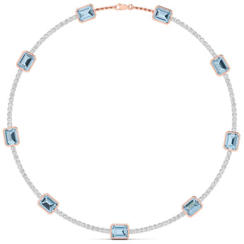 Ivana Jewels Necklaces Rose Gold / 14KT Aquablue Gem Stones & Diamond Tennis Necklace