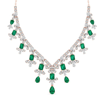 Ivana Jewels Necklaces Rose Gold / 14KT Diamond and Emerald Accent Necklace