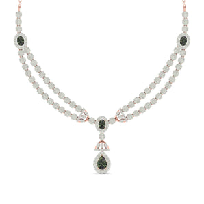 Ivana Jewels Necklaces Rose Gold / 14KT Diamond and Emerald Two-Row Necklace