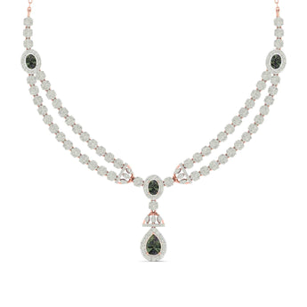 Ivana Jewels Necklaces Rose Gold / 14KT Diamond and Emerald Two-Row Necklace