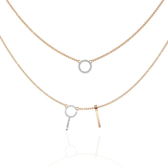 Ivana Jewels Necklaces Rose Gold / 14KT Double Circle and Bar Necklace