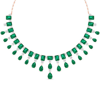Ivana Jewels Necklaces Rose Gold / 14KT Elegant Emerald and Diamond Necklace