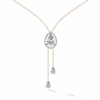 Ivana Jewels Necklaces Rose Gold / 14KT Necklace with Pear-Shaped Crystal Pendant and Dangling Drops