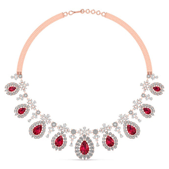 Ivana Jewels Necklaces Rose Gold / 14KT Red Gemstone and Diamond Necklace