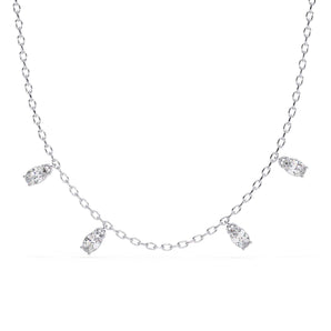 Ivana Jewels Necklaces White Gold / 14KT Delicate Chain Necklace with Five Diamond Drops