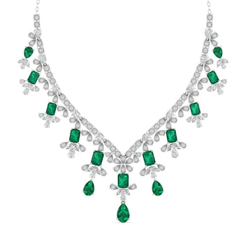 Ivana Jewels Necklaces White Gold / 14KT Diamond and Emerald Accent Necklace