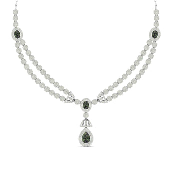 Ivana Jewels Necklaces White Gold / 14KT Diamond and Emerald Two-Row Necklace