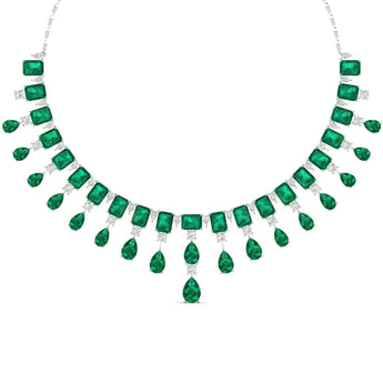 Ivana Jewels Necklaces White Gold / 14KT Elegant Emerald and Diamond Necklace