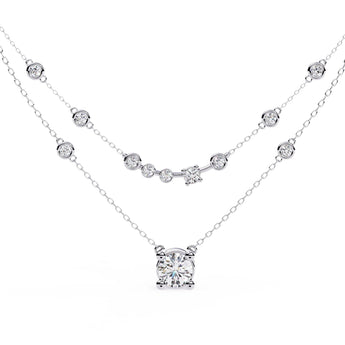 Ivana Jewels Necklaces White Gold / 14KT Layered Diamond Solitaire Necklace
