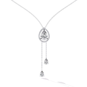 Ivana Jewels Necklaces White Gold / 14KT Necklace with Pear-Shaped Crystal Pendant and Dangling Drops
