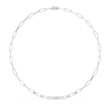 Ivana Jewels Necklaces White Gold / 14KT Paperclip Chain Necklace with Diamond Bar