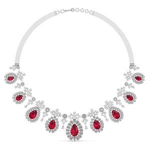 Ivana Jewels Necklaces White Gold / 14KT Red Gemstone and Diamond Necklace