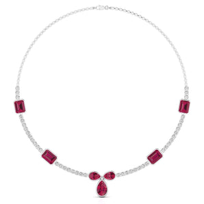 Ivana Jewels Necklaces White Gold / 14KT Round Cut Diamond & Gemstone Necklace