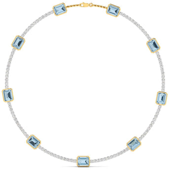 Ivana Jewels Necklaces Yellow Gold / 14KT Aquablue Gem Stones & Diamond Tennis Necklace