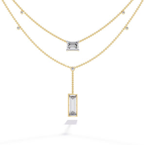 Ivana Jewels Necklaces Yellow Gold / 14KT Baguette and Square Diamond Necklace