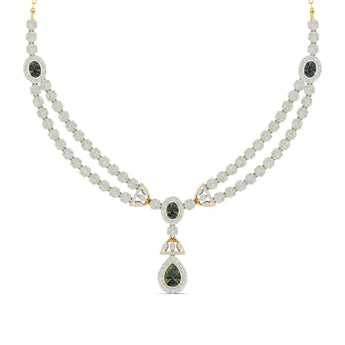 Ivana Jewels Necklaces Yellow Gold / 14KT Diamond and Emerald Two-Row Necklace