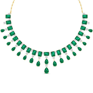 Ivana Jewels Necklaces Yellow Gold / 14KT Elegant Emerald and Diamond Necklace