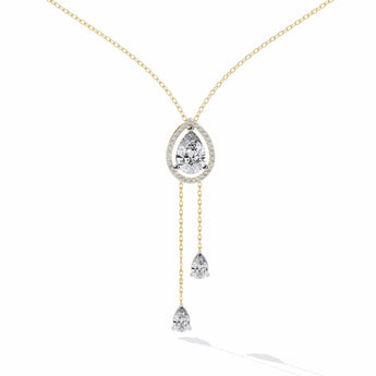Ivana Jewels Necklaces Yellow Gold / 14KT Necklace with Pear-Shaped Crystal Pendant and Dangling Drops