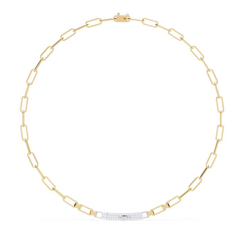 Ivana Jewels Necklaces Yellow Gold / 14KT Paperclip Chain Necklace with Diamond Bar