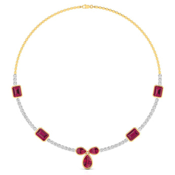 Ivana Jewels Necklaces Yellow Gold / 14KT Round Cut Diamond & Gemstone Necklace